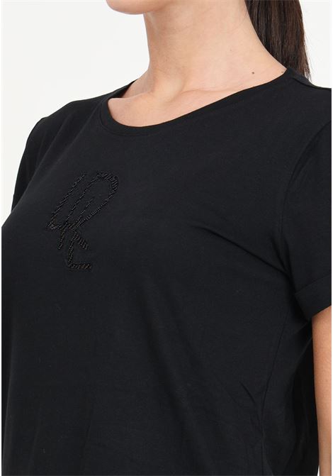 T-shirt da donna nera con logo ricamato RALPH LAUREN | 200934390001BLACK